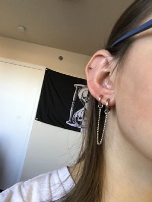 Steel Chained Huggie Earring Customer Photo